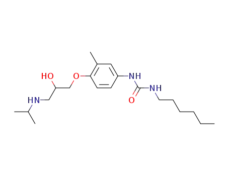Molecular Structure of 39618-13-8 (Urea,
N-hexyl-N'-[4-[2-hydroxy-3-[(1-methylethyl)amino]propoxy]-3-methylphen
yl]-)