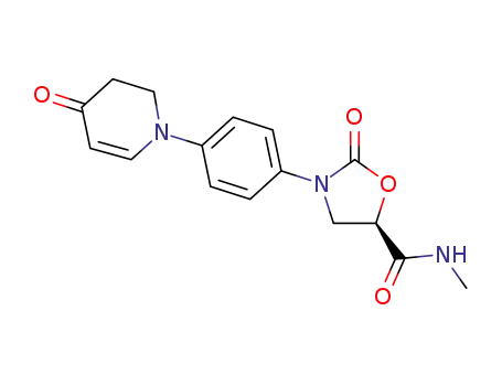 Molecular Structure of 590421-83-3 (5-Oxazolidinecarboxamide,
3-[4-(3,4-dihydro-4-oxo-1(2H)-pyridinyl)phenyl]-N-methyl-2-oxo-, (5R)-)