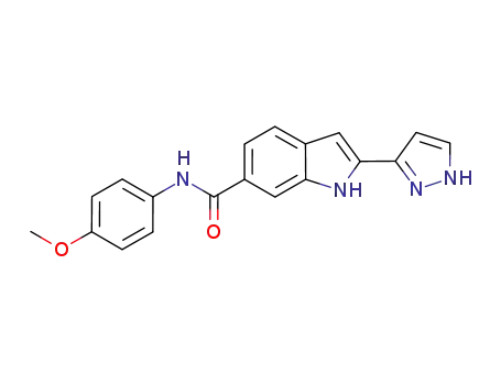 Molecular Structure of 827317-10-2 (1H-Indole-6-carboxamide, N-(4-methoxyphenyl)-2-(1H-pyrazol-3-yl)-)