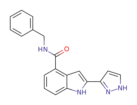 Molecular Structure of 827317-01-1 (1H-Indole-4-carboxamide, N-(phenylmethyl)-2-(1H-pyrazol-3-yl)-)