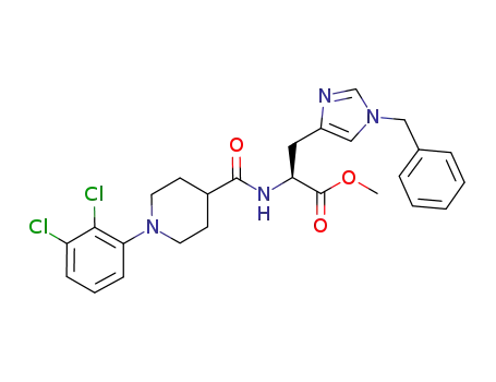 Molecular Structure of 847407-66-3 (L-Histidine,
N-[[1-(2,3-dichlorophenyl)-4-piperidinyl]carbonyl]-1-(phenylmethyl)-,
methyl ester)