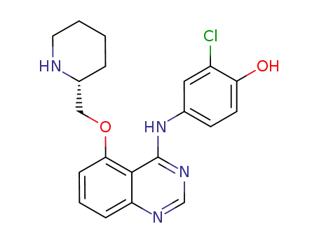 Molecular Structure of 848482-45-1 (Phenol,
2-chloro-4-[[5-[(2R)-2-piperidinylmethoxy]-4-quinazolinyl]amino]-)