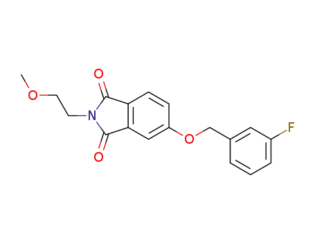 Molecular Structure of 607735-21-7 (1H-Isoindole-1,3(2H)-dione,
5-[(3-fluorophenyl)methoxy]-2-(2-methoxyethyl)-)