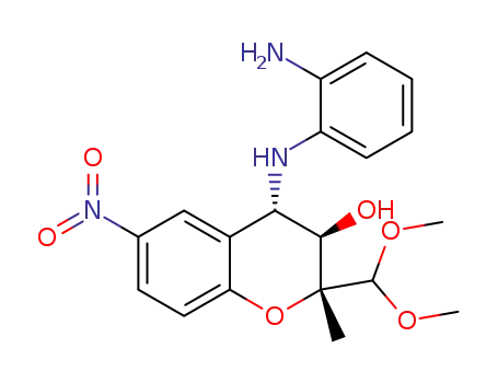 Molecular Structure of 804562-44-5 (2H-1-Benzopyran-3-ol,
4-[(2-aminophenyl)amino]-2-(dimethoxymethyl)-3,4-dihydro-2-methyl-6-
nitro-, (2R,3R,4S)-)