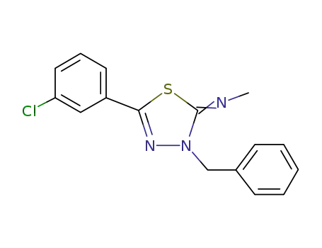 Molecular Structure of 63262-31-7 (Methanamine,
N-[5-(3-chlorophenyl)-3-(phenylmethyl)-1,3,4-thiadiazol-2(3H)-ylidene]-)