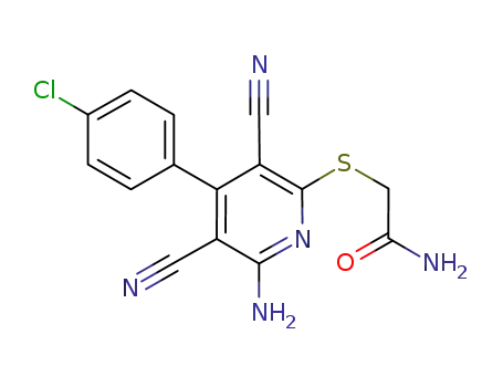 Molecular Structure of 333960-26-2 (Acetamide,
2-[[6-amino-4-(4-chlorophenyl)-3,5-dicyano-2-pyridinyl]thio]-)
