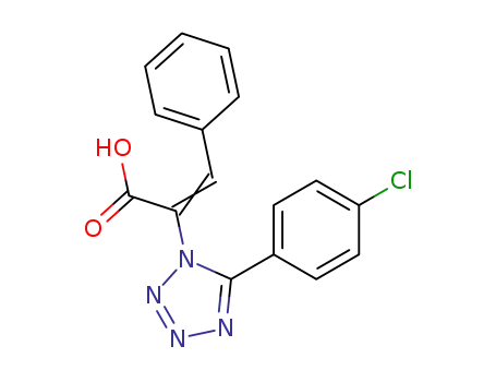 Molecular Structure of 90125-21-6 (1H-Tetrazole-1-acetic acid, 5-(4-chlorophenyl)-a-(phenylmethylene)-)