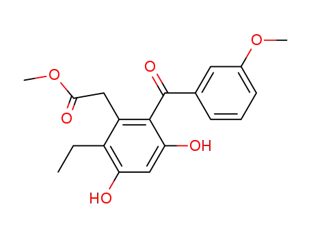 Molecular Structure of 819810-82-7 (Benzeneacetic acid, 2-ethyl-3,5-dihydroxy-6-(3-methoxybenzoyl)-,
methyl ester)