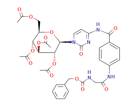 Molecular Structure of 14134-34-0 (N~2~-[(benzyloxy)carbonyl]-N-(4-{[2-oxo-1-(2,3,4,6-tetra-O-acetylhexopyranosyl)-1,2-dihydropyrimidin-4-yl]carbamoyl}phenyl)glycinamide)