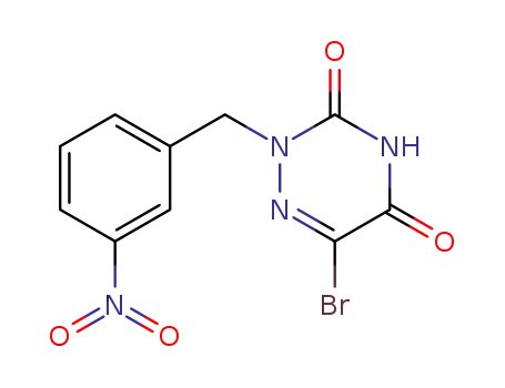 Molecular Structure of 61959-21-5 (1,2,4-Triazine-3,5(2H,4H)-dione, 6-bromo-2-[(3-nitrophenyl)methyl]-)