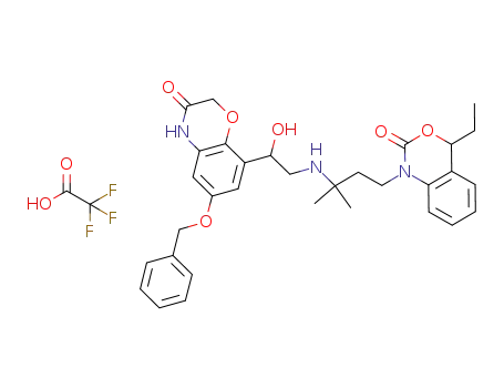 Molecular Structure of 861841-82-9 (2H-3,1-Benzoxazin-2-one,
1-[3-[[2-[3,4-dihydro-3-oxo-6-(phenylmethoxy)-2H-1,4-benzoxazin-8-yl]-
2-hydroxyethyl]amino]-3-methylbutyl]-4-ethyl-1,4-dihydro-,
mono(trifluoroacetate) (salt))