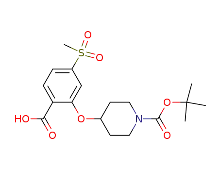 Molecular Structure of 809287-47-6 (1-Piperidinecarboxylic acid, 4-[2-carboxy-5-(methylsulfonyl)phenoxy]-,
1-(1,1-dimethylethyl) ester)