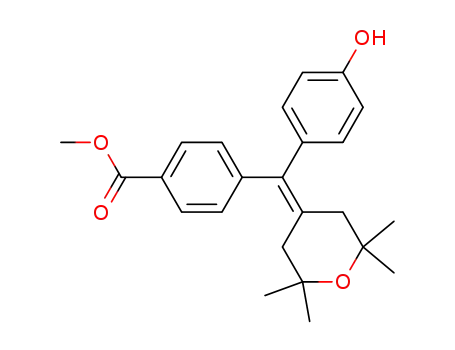 Molecular Structure of 843661-89-2 (Benzoic acid,
4-[(4-hydroxyphenyl)(tetrahydro-2,2,6,6-tetramethyl-4H-pyran-4-ylidene)
methyl]-, methyl ester)