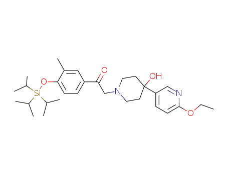 Molecular Structure of 850142-52-8 (Ethanone,
2-[4-(6-ethoxy-3-pyridinyl)-4-hydroxy-1-piperidinyl]-1-[3-methyl-4-[[tris(1-
methylethyl)silyl]oxy]phenyl]-)