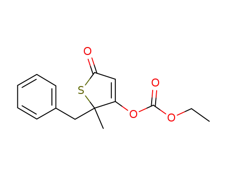 Molecular Structure of 646517-65-9 (Carbonic acid, 2,5-dihydro-2-methyl-5-oxo-2-(phenylmethyl)-3-thienyl
ethyl ester)