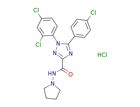 Molecular Structure of 676456-93-2 (1H-1,2,4-Triazole-3-carboxamide,
5-(4-chlorophenyl)-1-(2,4-dichlorophenyl)-N-1-pyrrolidinyl-,
monohydrochloride)