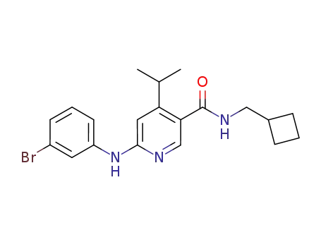 Molecular Structure of 676627-80-8 (3-Pyridinecarboxamide,
6-[(3-bromophenyl)amino]-N-(cyclobutylmethyl)-4-(1-methylethyl)-)