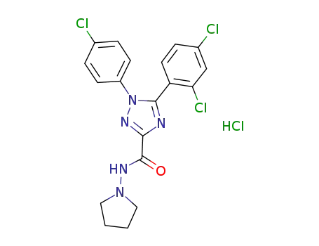 Molecular Structure of 676457-05-9 (1H-1,2,4-Triazole-3-carboxamide,
1-(4-chlorophenyl)-5-(2,4-dichlorophenyl)-N-1-pyrrolidinyl-,
monohydrochloride)
