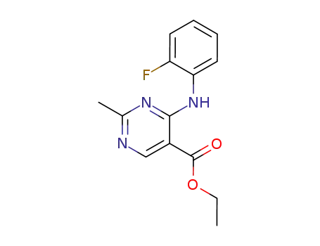 Molecular Structure of 1513-09-3 (ethyl 4-[(2-fluorophenyl)amino]-2-methylpyrimidine-5-carboxylate)
