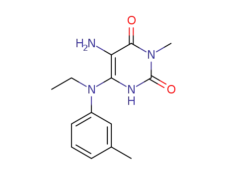 Molecular Structure of 62348-54-3 (2,4(1H,3H)-Pyrimidinedione,
5-amino-6-[ethyl(3-methylphenyl)amino]-3-methyl-)