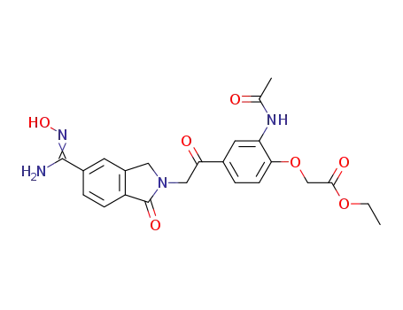 Molecular Structure of 850398-14-0 (Acetic acid,
[2-(acetylamino)-4-[[1,3-dihydro-5-[(hydroxyamino)iminomethyl]-1-oxo-2
H-isoindol-2-yl]acetyl]phenoxy]-, ethyl ester)