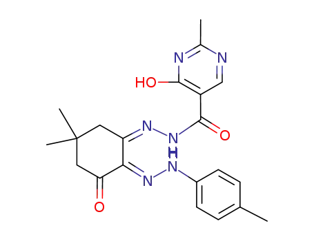 Molecular Structure of 40640-55-9 (5-Pyrimidinecarboxylicacid, 1,6-dihydro-2-methyl-6-oxo-,2-[5,5-dimethyl-2-[2-(4-methylphenyl)hydrazinylidene]-3-oxocyclohexylidene]hydrazide)
