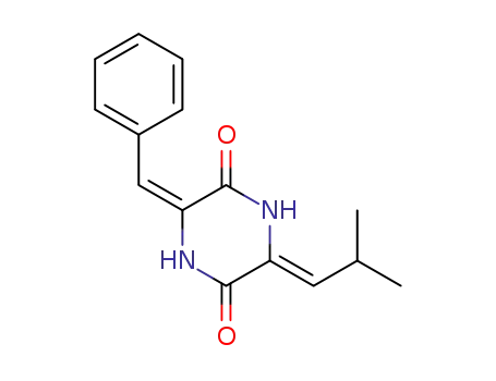 Molecular Structure of 64043-59-0 (2,5-Piperazinedione, 3-(2-methylpropylidene)-6-(phenylmethylene)-,
(Z,E)-)