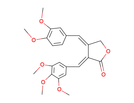 Molecular Structure of 62716-52-3 (2(3H)-Furanone,
4-[(3,4-dimethoxyphenyl)methylene]dihydro-3-[(3,4,5-trimethoxyphenyl)
methylene]-)