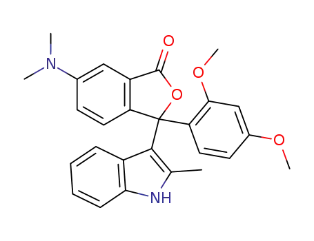 Molecular Structure of 62633-06-1 (1(3H)-Isobenzofuranone,
3-(2,4-dimethoxyphenyl)-6-(dimethylamino)-3-(2-methyl-1H-indol-3-yl)-)