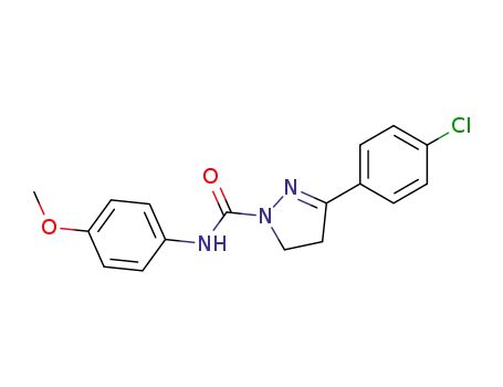 Molecular Structure of 62856-96-6 (1H-Pyrazole-1-carboxamide,
3-(4-chlorophenyl)-4,5-dihydro-N-(4-methoxyphenyl)-)