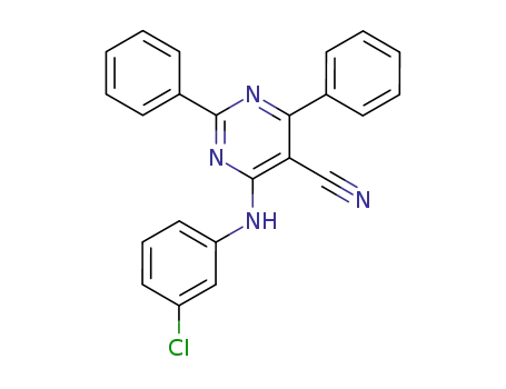 Molecular Structure of 67677-99-0 (5-Pyrimidinecarbonitrile, 4-[(3-chlorophenyl)amino]-2,6-diphenyl-)