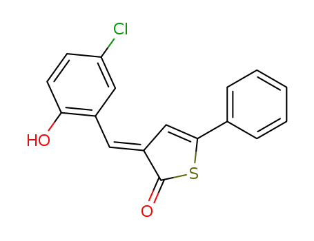Molecular Structure of 61477-88-1 (2(3H)-Thiophenone, 3-[(5-chloro-2-hydroxyphenyl)methylene]-5-phenyl-,
(E)-)