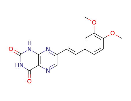 Molecular Structure of 63876-80-2 (2,4(1H,3H)-Pteridinedione, 7-[2-(3,4-dimethoxyphenyl)ethenyl]-)