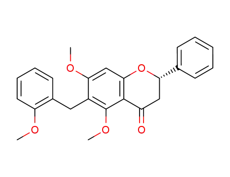 Molecular Structure of 61463-02-3 (4H-1-Benzopyran-4-one,
2,3-dihydro-5,7-dimethoxy-6-[(2-methoxyphenyl)methyl]-2-phenyl-, (S)-)