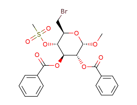 Molecular Structure of 30571-99-4 (Glucopyranoside, methyl6-bromo-6-deoxy-, 2,3-dibenzoate 4-methanesulfonate, a-D- (8CI))