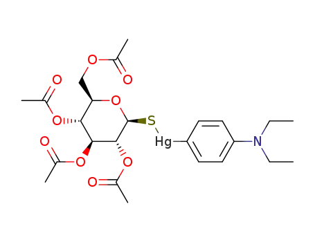 Molecular Structure of 64697-76-3 (Mercury, 4-(diethylamino)phenyl(1-thio-.beta.-D-glucopyranose 2,3,4,6-tetraacetato-S)-)