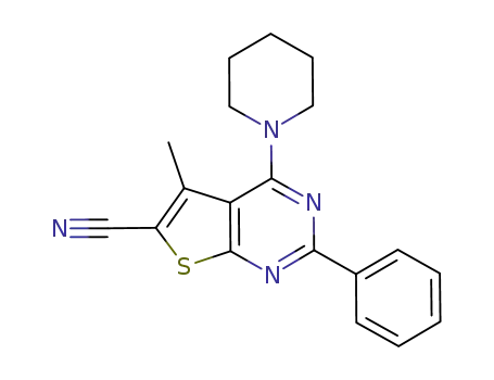 Molecular Structure of 731855-71-3 (Thieno[2,3-d]pyrimidine-6-carbonitrile,
5-methyl-2-phenyl-4-(1-piperidinyl)-)