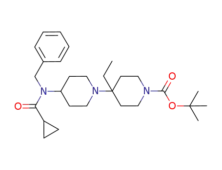 Molecular Structure of 902473-00-1 ([1,4'-Bipiperidine]-1'-carboxylic acid,
4-[(cyclopropylcarbonyl)(phenylmethyl)amino]-4'-ethyl-, 1,1-dimethylethyl
ester)