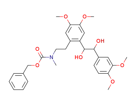 Molecular Structure of 59643-46-8 (Carbamic acid,
[2-[2-[2-(3,4-dimethoxyphenyl)-1,2-dihydroxyethyl]-4,5-dimethoxyphenyl]
ethyl]methyl-, phenylmethyl ester)