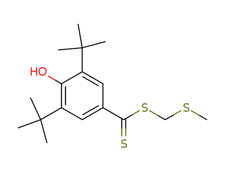 Molecular Structure of 52119-84-3 (Benzenecarbodithioic acid, 3,5-bis(1,1-dimethylethyl)-4-hydroxy-,
(methylthio)methyl ester)