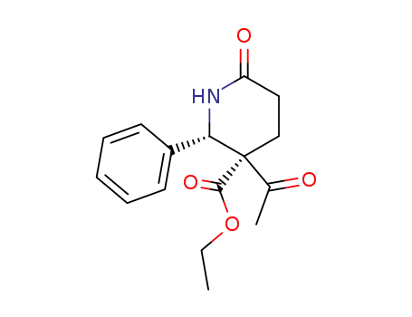 Molecular Structure of 61298-36-0 (3-Piperidinecarboxylic acid, 3-acetyl-6-oxo-2-phenyl-, ethyl ester, cis-)