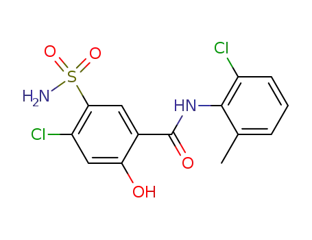 Molecular Structure of 14293-43-7 (Benzamide,5-(aminosulfonyl)-4-chloro-N-(2-chloro-6-methylphenyl)-2-hydroxy-)