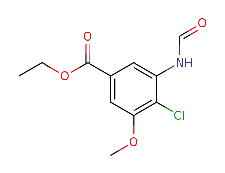 Molecular Structure of 64095-10-9 (Benzoic acid, 4-chloro-3-(formylamino)-5-methoxy-, ethyl ester)