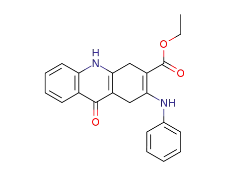 Molecular Structure of 36636-35-8 (3-Acridinecarboxylic acid, 1,4,9,10-tetrahydro-9-oxo-2-(phenylamino)-,
ethyl ester)