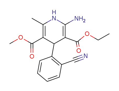Molecular Structure of 59155-35-0 (3,5-Pyridinedicarboxylic acid,
2-amino-4-(2-cyanophenyl)-1,4-dihydro-6-methyl-, 3-ethyl 5-methyl ester)