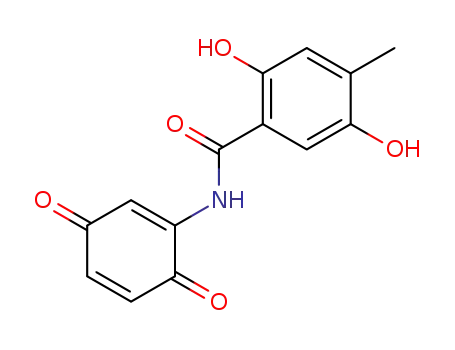 Molecular Structure of 60890-15-5 (Benzamide,
N-(3,6-dioxo-1,4-cyclohexadien-1-yl)-2,5-dihydroxy-4-methyl-)