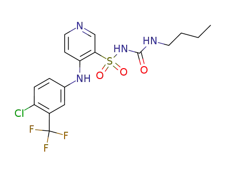 Molecular Structure of 58155-40-1 (3-Pyridinesulfonamide,
N-[(butylamino)carbonyl]-4-[[4-chloro-3-(trifluoromethyl)phenyl]amino]-)