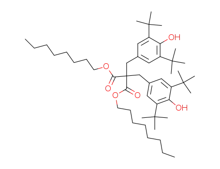 Molecular Structure of 21886-29-3 (Propanedioic acid,
bis[[3,5-bis(1,1-dimethylethyl)-4-hydroxyphenyl]methyl]-, dioctyl ester)