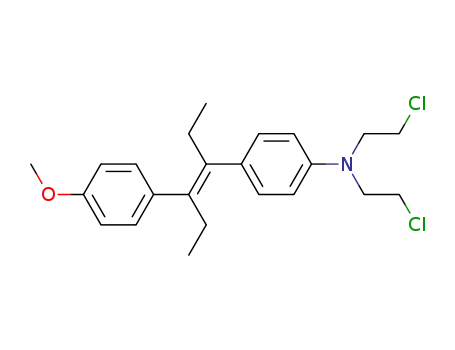 Molecular Structure of 64932-83-8 (Benzenamine,
N,N-bis(2-chloroethyl)-4-[1-ethyl-2-(4-methoxyphenyl)-1-butenyl]-, (E)-)