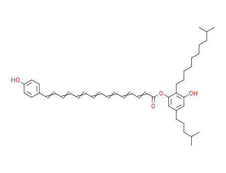 2,4,6,8,10,12,14-Pentadecaheptaenoic acid, 15-(4-hydroxyphenyl)-,
3-hydroxy-2-(9-methyldecyl)-5-(4-methylpentyl)phenyl ester